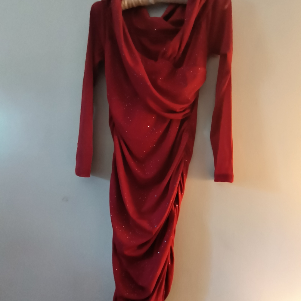 Elegant Red Draped Women's Dress